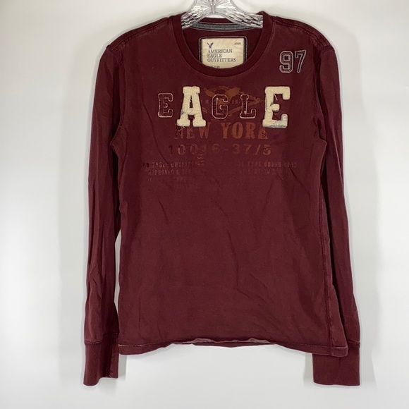 American Eagle Burgundy Crew Neck Long Sleeve Shirt - Picture 1 of 6